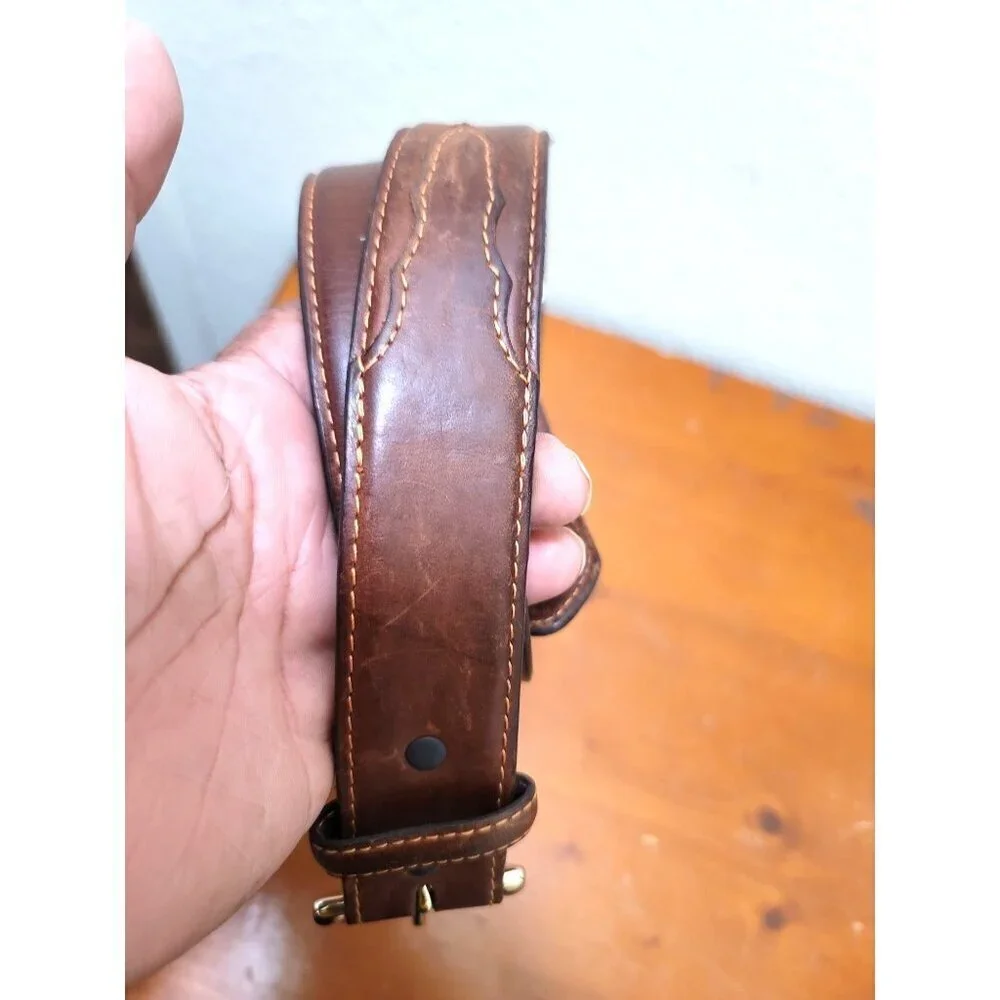 Brown Men Leather Belt With Brass Buckle size 40